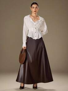 Modelyn Women's Fashionable & Elegant A-Line PU Leather Skirt