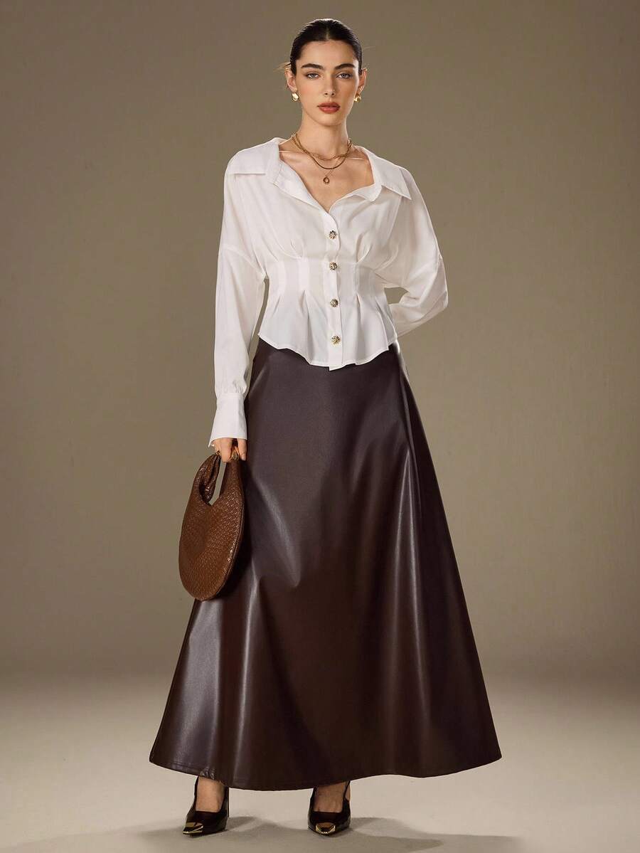 Modelyn Women's Fashionable & Elegant A-Line PU Leather Skirt