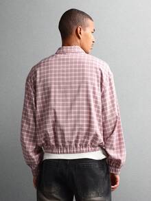 Crop Fit Long Sleeve Checked Shirt Jacket Casual Zipper Front Collared Overshirt Lightweight Spring Autumn Classic Regular Fit Casual Everyday Wear - Multicolor - View 2