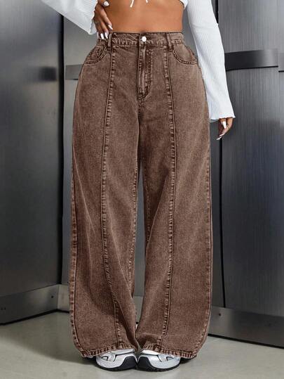 SHEIN Tall CURVE Plus Size Casual Washed Vintage Wide Leg Jeans/Winter