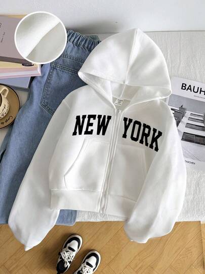 SHEIN Hanorac cu fermoar, stil stradal, casual, lejer, confortabil, de zi cu zi, pentru fete preadolescente, rochie albă de iarnă pentru întoarcerea la școală, pentru festivaluri de toamnă, Halloween, Crăciun, Anul Nou, cadou de Crăciun, excelent pentru ținute casual și zilnice și pentru școală, toamna și iarna, confortabil, toamnă