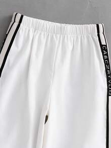 SHEIN Little Byeori 1 Piece Young Boy Casual Sports College Street Japanese And Korean Loose Fit Ribbon Decorated Pants Suitable For Back To School, Birthday Parties, Evening Parties - White - View 3