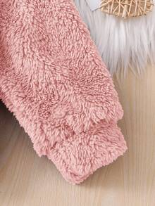 SHEIN 2 件套年轻女孩双面羊毛圆领运动衫和运动裤，女孩秋季休闲装