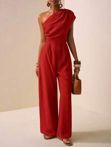 Zivah 2025 Spring/Summer New Style Music Festival, Easter, St. Patrick's Day, Western, Nomadic, Birthday Party, Graduation, Campus, Student Wear, Casual Outings, Versatile, Leisure, Cruise Travel, Beach, Sunbathing, Viral Online, Street Fashion, Elegant Asymmetric Texture Fabric Brown Belted Jumpsuit