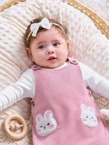 SHEIN 新生女童可爱卡通图案长袖针织上衣和连衣裙套装，休闲