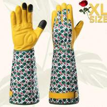 SHEIN JOISIV 耐用舒适的女士长款园艺手套 - 优质绿色印花皮革和透气牛皮长手套玫瑰手套，防刺、防刮、灵活，适合庭院工作、修剪和花园维护 - 非常适合处理玫瑰、仙人掌和其他带刺植物（1 双） - 彩色 - 查看 15