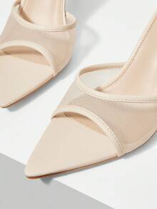 MOTF PREMIUM Giày sandal cao gót lưới mũi nhọn - Màu be - Xem 6
