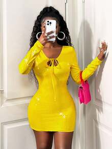 SHEIN BamGlam Women's Sequin Sexy Bodycon Backless Mini Party Dress