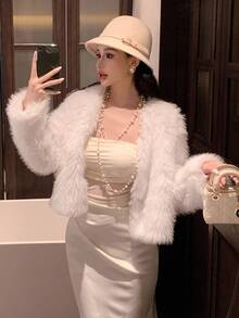 DAZY Women's Elegant Front Button Fuzzy Jacket, Autumn/Winter - White - View 6