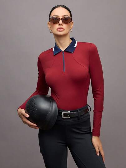 Activina Women's Colorblock Minimalist Equestrian Long Sleeve Top