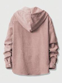 ROMWE MEN Men's Casual Front Button Drawstring Hooded Long Sleeve Shirt, Autumn - Pink - View 2