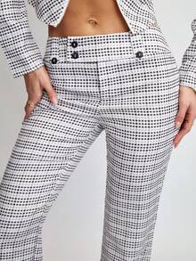Avenya Black And White Checkered Slim Flared Pants For Women,Low-Waist Plaid Trousers,Autumn Business Casual Work Office Wear,Y2K Vintage Old Money Style - Grey - View 2