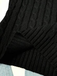 SHEIN 青少年女孩休闲百搭黑色短款毛衣 - 黑色 - 查看 5