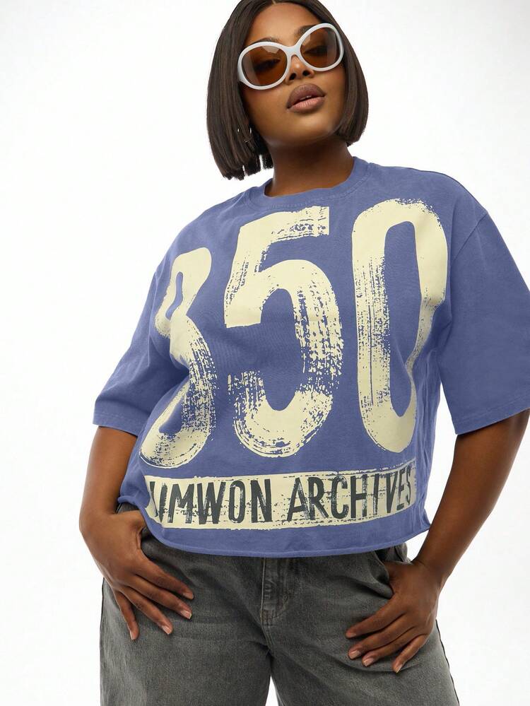 SUMWON Cotton Archives Streetwear Plus Size Women Oversized T Shirt Distressed Vintage Graphic Print Casual Raw Edge Short Sleeve Boxy Retro Fashion Tee