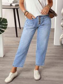 EMERY ROSE Women's Casual Commuter Washed Tapered Jeans - Blue - View 8