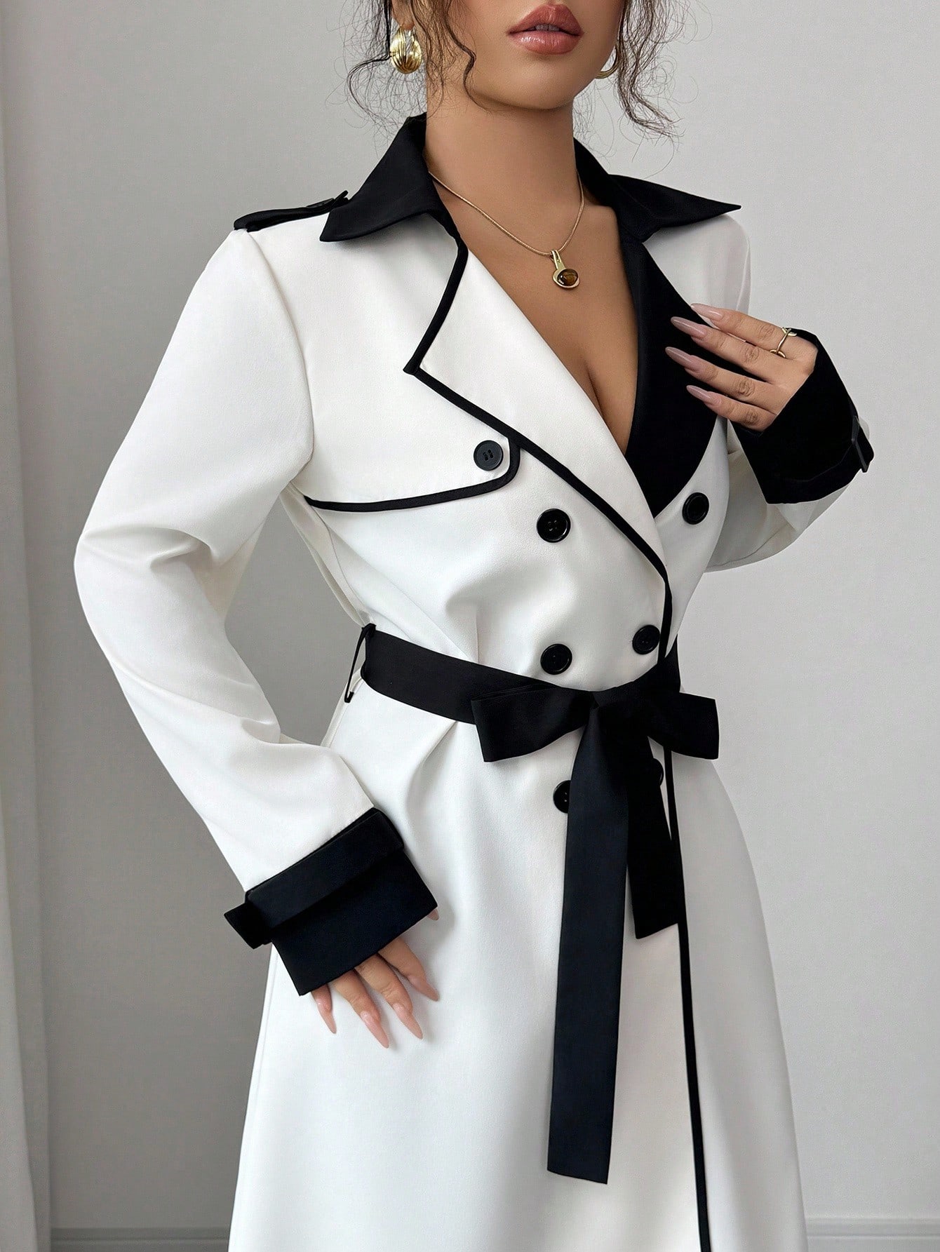 Elenzga معطف ترينش أنيق متعدد الاستخدامات للعمل وا...