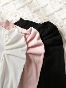 SHEIN Tween女孩 3件組休閒圓領長袖修身保暖T恤，秋季穿著，保暖內裡，柔軟舒適，黑色/白色/粉色 - 彩色 - 查看 3