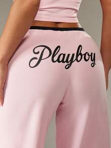 Missguided x Playboy Christmas Lace Trim Cami Top With Wide Leg Pants - Pink - View 6
