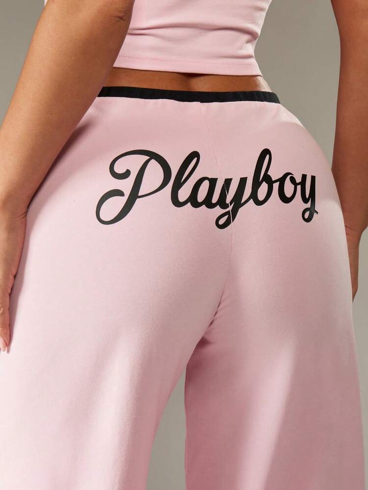 Missguided x Playboy Christmas Lace Trim Cami Top With Wide Leg Pants