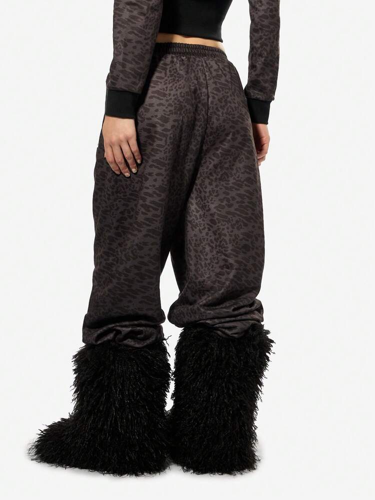 SUMWON WOMEN Leopard Print Fleece Joggers With Hood