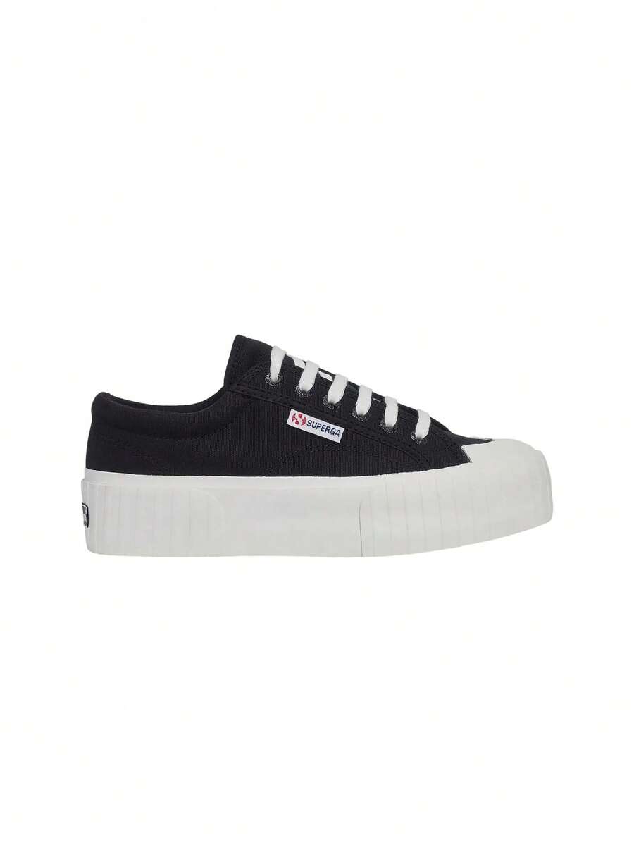 Superga 2631 Stripe Platform Women Sneakers Black S5111SW - Black and White - View 1