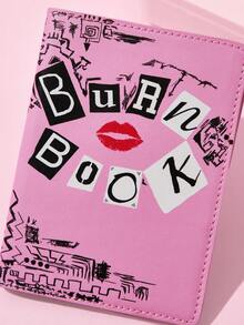 Mean Girls | SHEIN 1pc PU Leather Cartoon Pattern Printed Card Holder, Fits Cards & Cash, With 4 Card Slots & Ticket Compartment, Suitable For Women & Students, "Burn Book" - Pink - View 3
