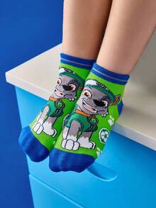 SHEIN | PAW Patrol 4 双棉质柔软透气吸湿排汗儿童短袜彩色可爱卡通图案踝袜加固脚趾和脚跟，经久耐用男女通用适合男孩和女孩所有季节百搭学校和户外夏季冬季、狗、追逐、碎石 - 彩色 - 查看 7