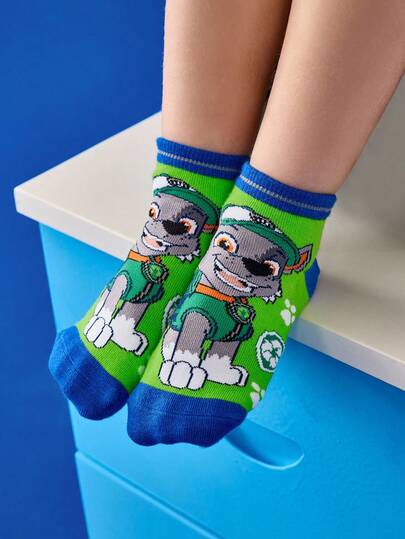 SHEIN | PAW Patrol 4 Pairs Cotton Soft & Breathable Moisture-Wicking Kids Short Socks Colorful Cute Cartoon Pattern Ankle Socks Reinforced Toe & Heel For Durability Unisex For Boys & Girls All Seasons All-Match School & Outdoor Summer Winter,Dogs,Chase,Rubble