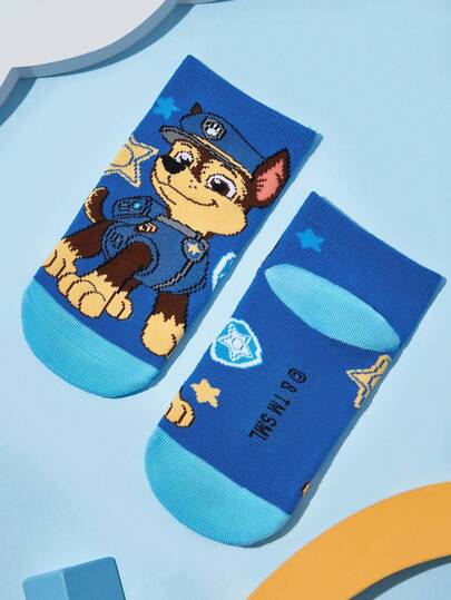 SHEIN | PAW Patrol 4 Pairs Cotton Soft & Breathable Moisture-Wicking Kids Short Socks Colorful Cute Cartoon Pattern Ankle Socks Reinforced Toe & Heel For Durability Unisex For Boys & Girls All Seasons All-Match School & Outdoor Summer Winter,Dogs,Chase,Rubble