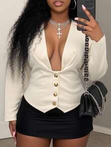 BamGleam Áo khoác ngắn tay cổ chữ V sâu, thắt eo, thắt nơ sau lưng, vải thu đông dành cho nữ, kiểu dáng nghệ thuật cổ điển tối giản, thanh lịch, thời trang mới dành cho nữ - Màu be - Xem 1