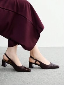 CUCCOO BIZCHIC 女士时尚搭扣设计高跟方头浅口鞋 - 酒紅色 - 查看 5