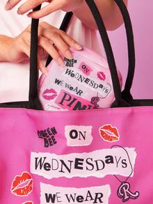 Mean Girls | SHEIN 1 件/套卡通图案印花涤纶储物袋，可用作女性卫生用品、数码设备、小物品储物袋，“太棒了，星期三我们穿粉色”