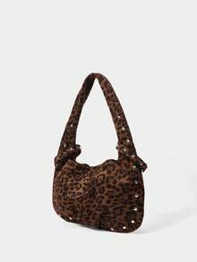 SHECARRY Túi đeo vai nữ màu trơn tối giản, dung tích lớn, kiểu dáng thường ngày, thích hợp sử dụng hàng ngày. - Mẫu da báo - Xem 2