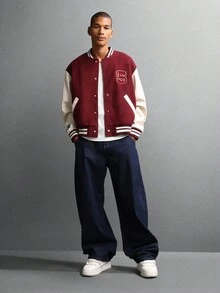 SUMWON 短款经典学院风字母飞行员夹克复古学院风绗缝棒球夹克休闲学院风字母夹克秋冬时尚 - 彩色 - 查看 5