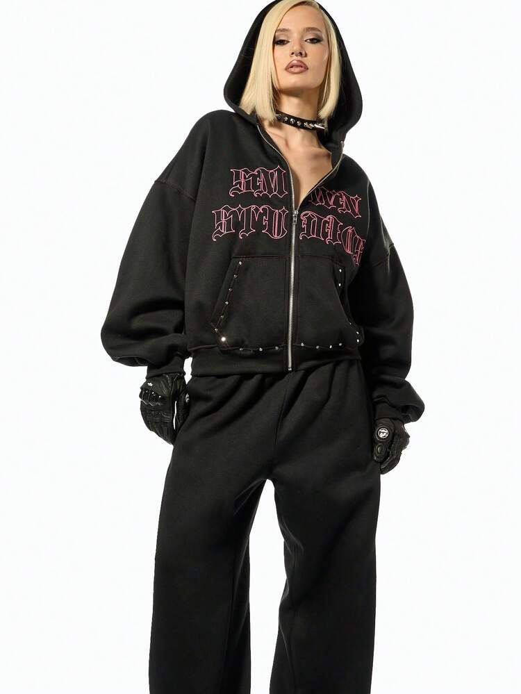SUMWON WOMEN Halloween Gothic Letter Oversized Sweatpants With Contrast Stitch