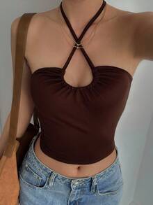 Livesso Women's Fitted Camisole, New Design, Autumn/Winter - Coffee Brown - View 5