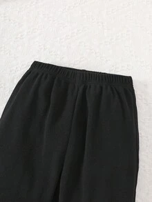 Elladie kids 3 件套青少年女孩冬季新装：2-25 白色吊带背心、蓬松心形印花夹克、休闲喇叭裤、简约而时尚的家居服、户外、通勤多功能防寒套装秋季 - 卡其色 - 查看 7