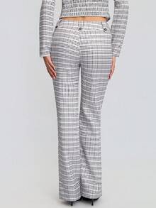Avenya Black And White Checkered Slim Flared Pants For Women,Low-Waist Plaid Trousers,Autumn Business Casual Work Office Wear,Y2K Vintage Old Money Style - Grey - View 6