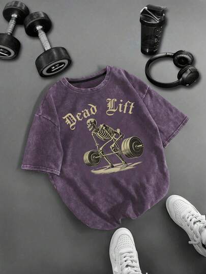 Sport MetroGents Herr sport-T-shirt med dödskalle- och bokstavstryck, sommar