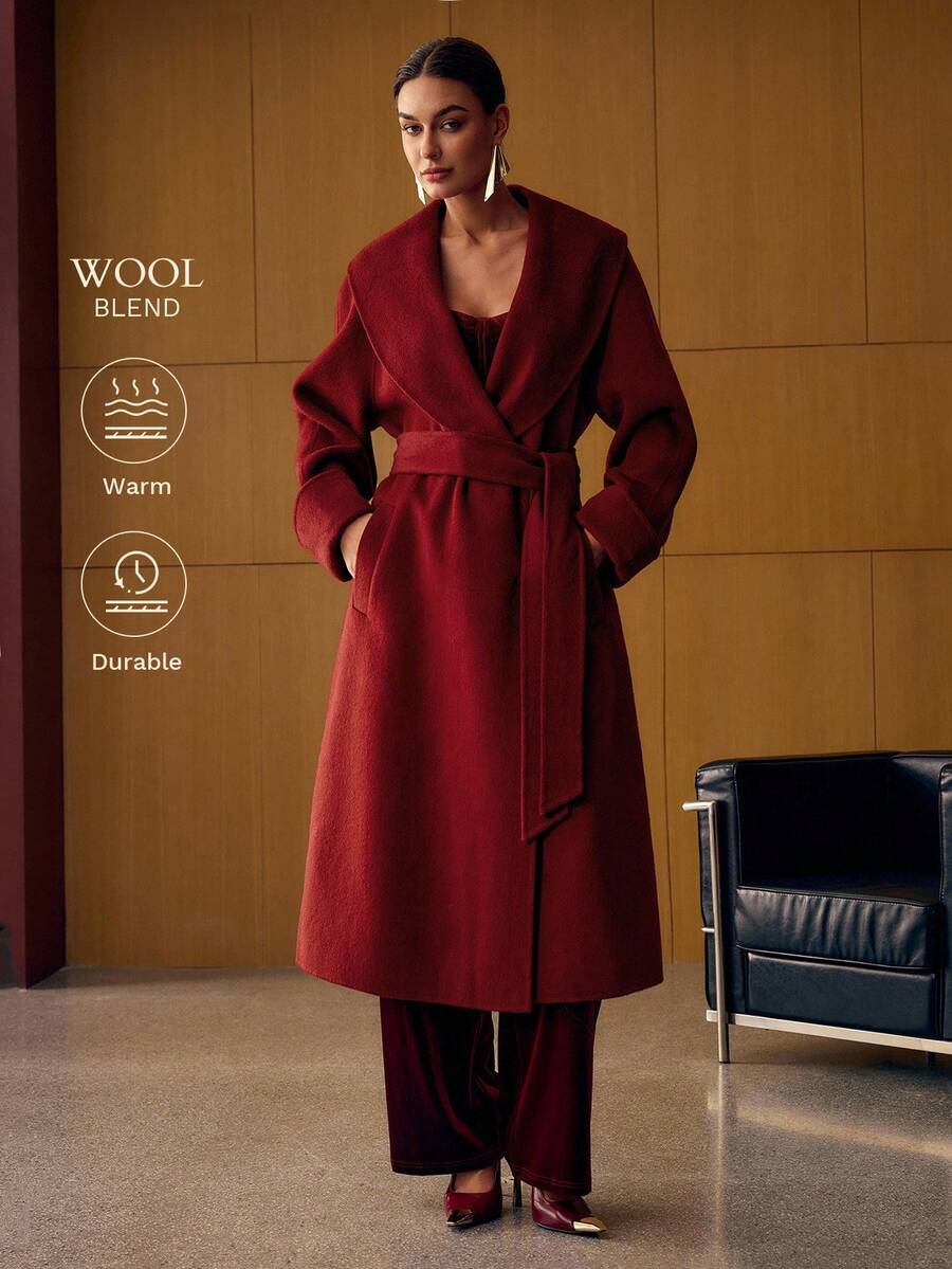 MOTF PREMIUM WOOL BELTED OVERCOAT, AUTUMN/WINTER - Red - View 1