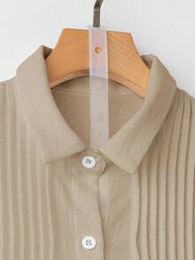 EMERY ROSE 女士纯色简约长袖衬衫，休闲日常穿着 - 卡其色 - 查看 5