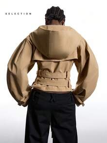 LYSMO SELECTION  2025 New Arrive Minimalism Fall Women Clothes Cargo Solid Color Fashion Exaggerated Design Oversize Hat Long Sleeve Jacket Bomber Jacket Halloween Clothes Women Business Casual Woman Back To School, Homecoming, 2000s Style, Y2K Clothes Women, Streetwear,For Going Out Outfits Gothic Clothes Poncho - Khaki - View 2