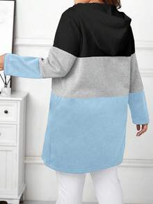 Chaqueta casual con capucha, cremallera y bolsillos, de manga larga y bloques de color, talla grande - Multicolor - Ver 2