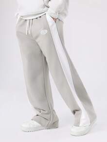 SUMWON 阔腿运动裤 抽绳腰带 复古休闲运动裤 街头风 舒适百搭 秋冬日常时尚 抓绒裤 休闲裤 - 灰色 - 查看 1