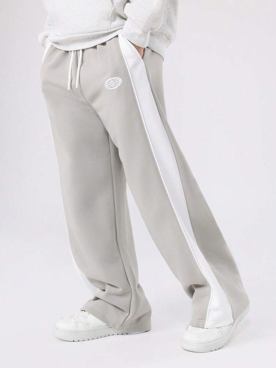 SUMWON 阔腿运动裤 抽绳腰带 复古休闲运动裤 街头风 舒适百搭 秋冬日常时尚 抓绒裤 休闲裤 - 灰色 - 查看 1