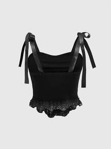 ROMWE Goth 女士时尚朋克蕾丝边印花吊带背心 - 黑色 - 查看 2