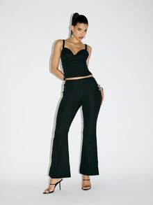 KIZN High Waisted Wide Leg Pants With Pin Side Detail And Zip Back Closure