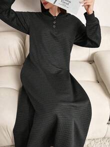 Lacomfia Áo nỉ có mũ trùm đầu dệt kim màu trơn họa tiết tổ ong dành cho nữ - Xám - Xem 6