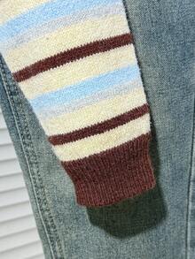 Tween Girl Colorblock Striped Casual Cardigan, Suitable For Home, Outings, Gatherings, Back To School Winter Christmas Halloween Cardigan Sweater Autumn Fall Jumper - Multicolor - View 6