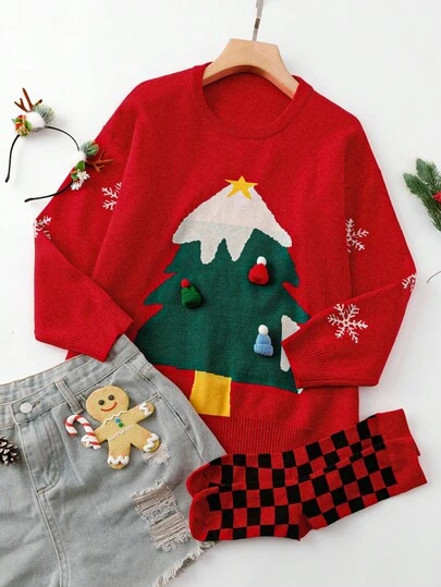 Elenzga 简约时尚都市圣诞风格大码针织套头衫